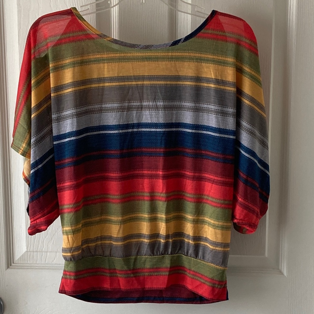 Color Swatch Colorful Striped Top Size M Coral Blue Yellow Gray Green Burgundy
